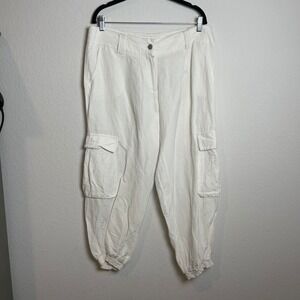 Calvin Klein Linen Cargo Pants White High Waist‎ Casual 16 Summer Beach
